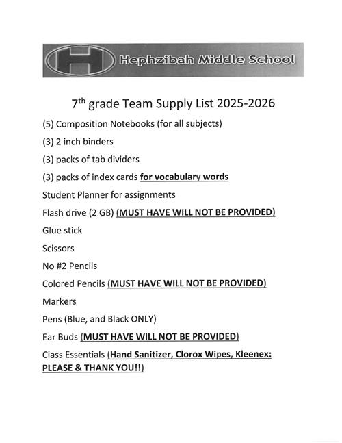 School Supply List